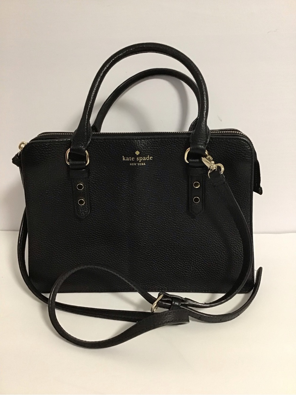 kate spade black leather satchel with gold hardware